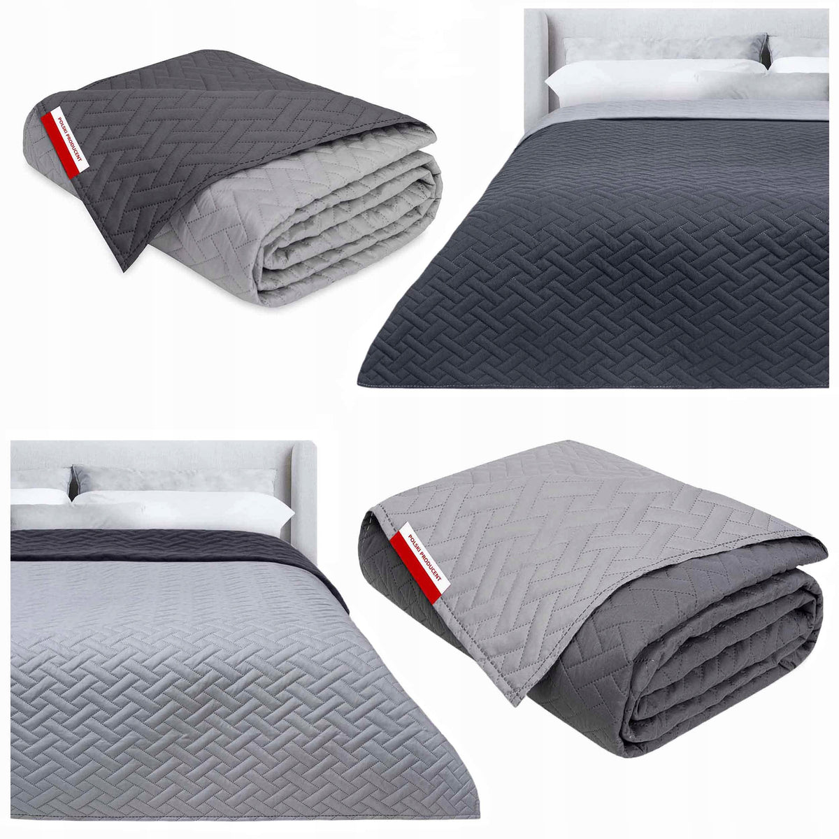 Bedspread 160x200 Double Sided Quilted For Gift Grey Graphite