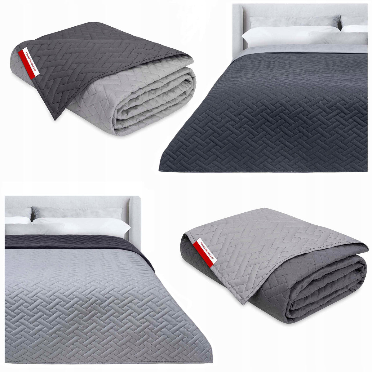 Bedspread 200x220 Double Sided Quilted For Gift Grey Graphite