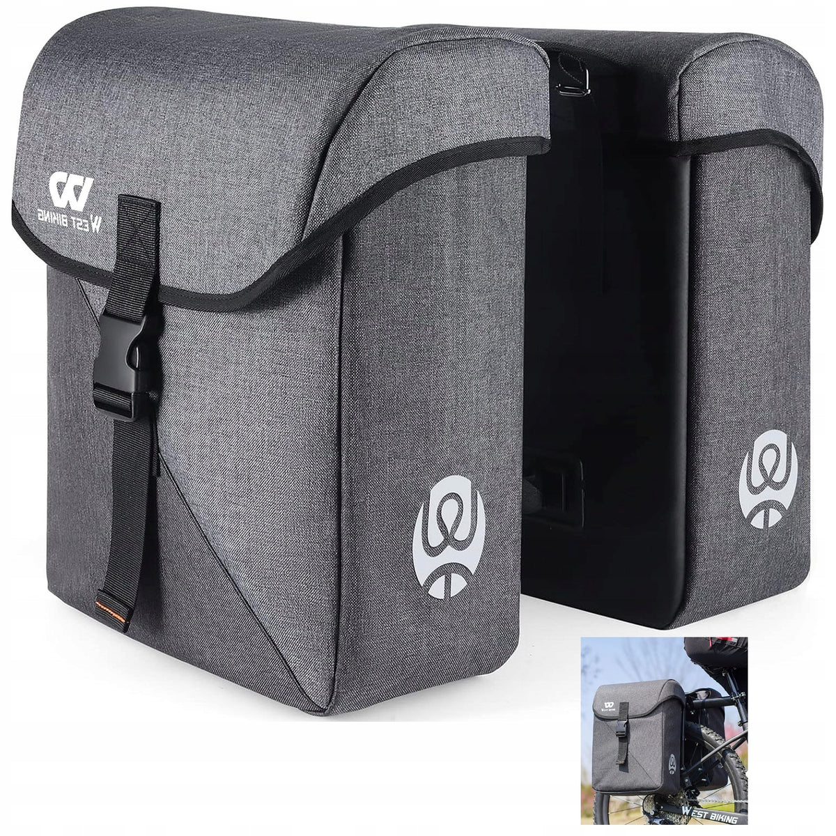 Bicycle Pannier Bag 35L Double Rear Rack Bike Touring Commuter Pack Black