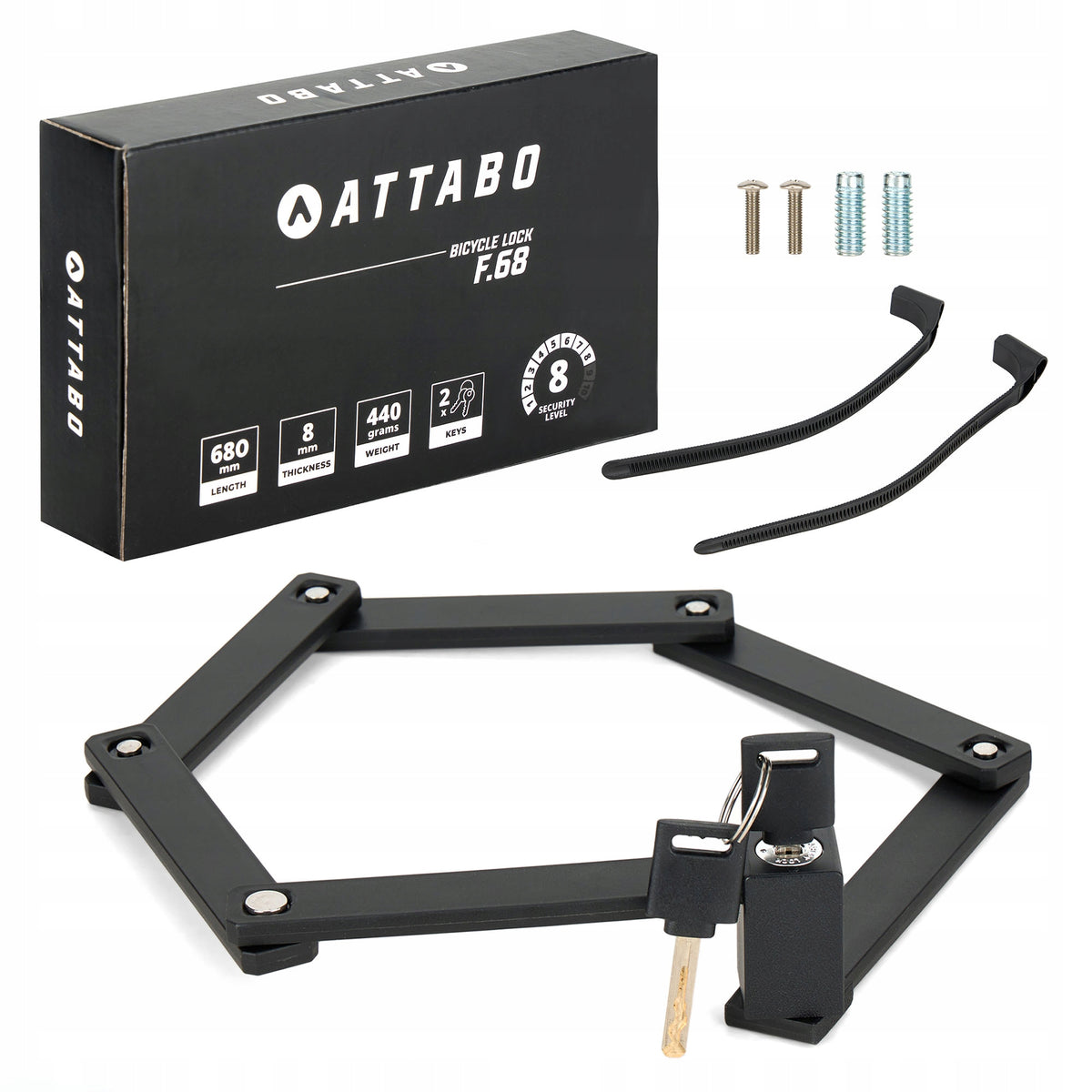 Bicycle lock ATTABO F.68cm folding black handle attached to the frame