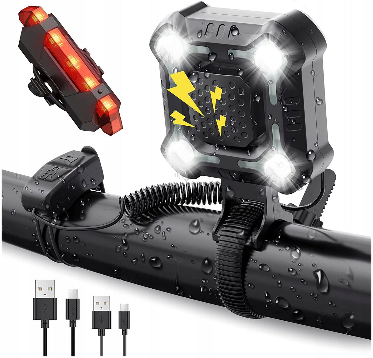 Bike Lamp Front And Rear With Horn Waterproof 1200mAh