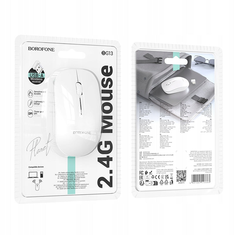 Borofone - Mouse - 2,4G Wireless Computer Mouse + USB Adapter Manufacturer code BG14 White