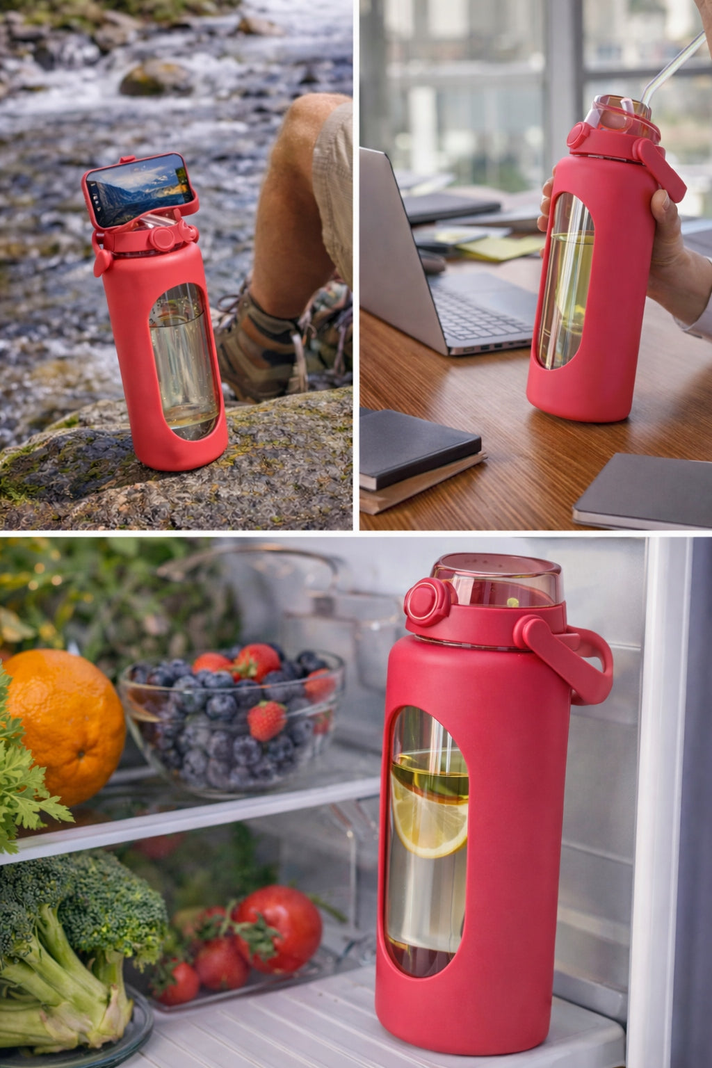 Bottle Glass Bottle 1.8 l For Water For Gym With Phone Holder Packaging status original