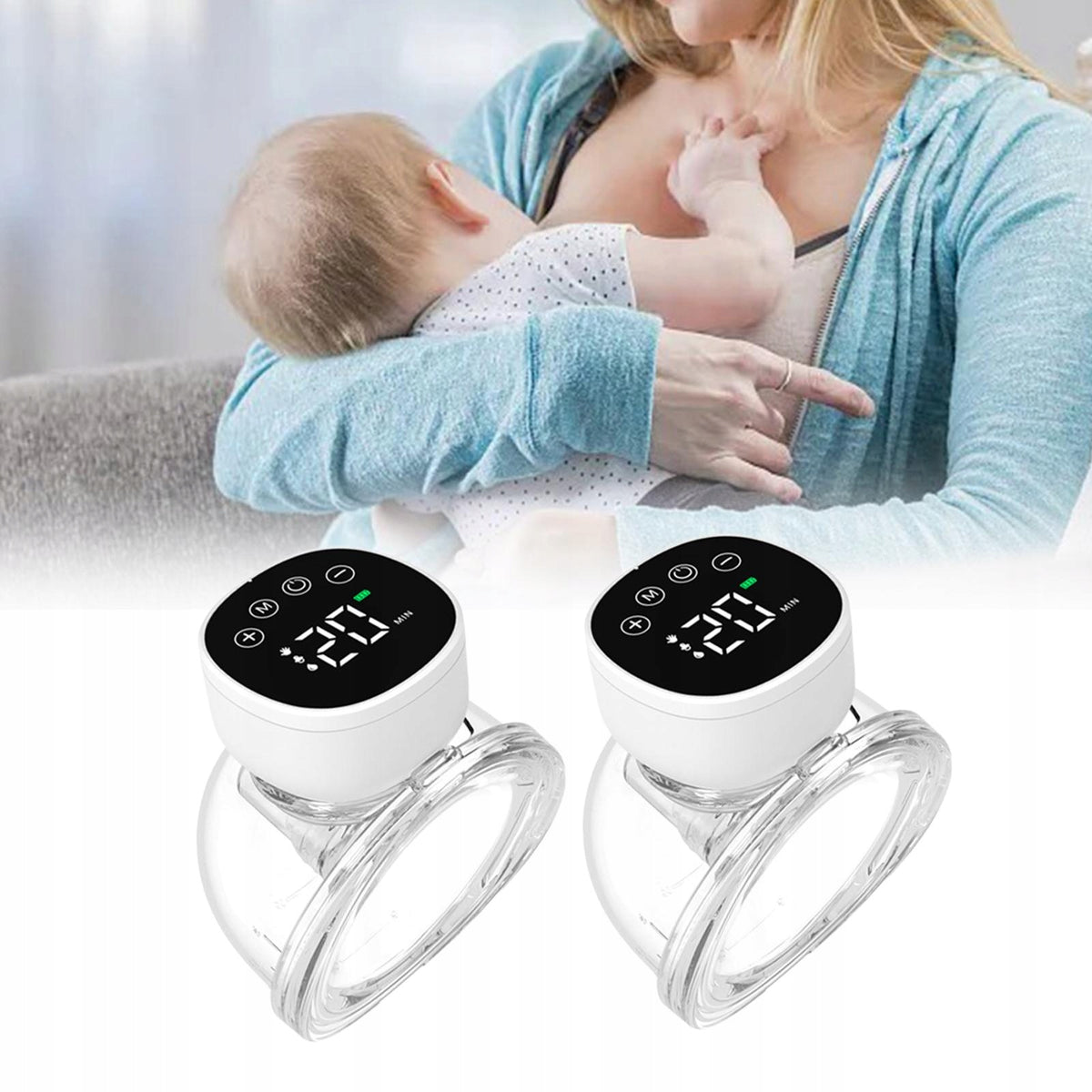 Breast Pump Wearable 3 Modes 9 Levels Anti Backflow Design Smart Black 2pcs