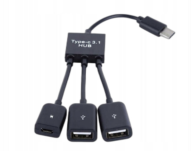CABLE ADAPTER HUB SPLITTER OTG USB C TO 2X USB + MICRO USB POWER SUPPLY