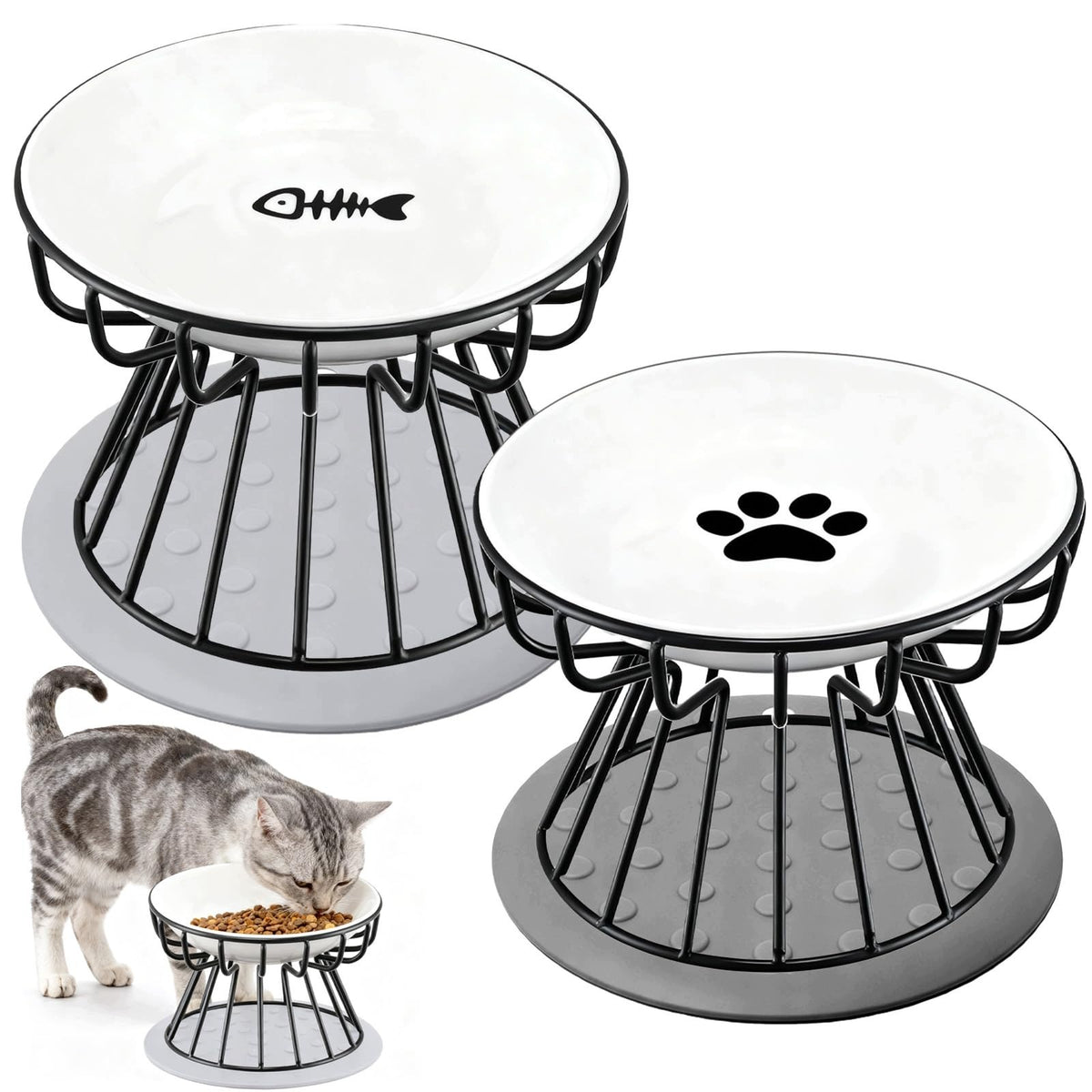 CALENXY RAISED CAT BOWL WITH METAL STAND 2 PIECES