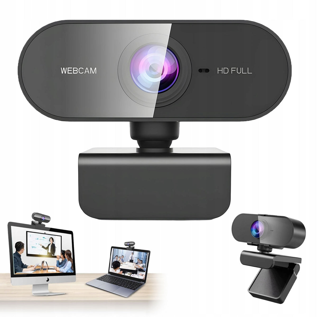 CAMERA WITH MICROPHONE FOR DESKTOP PC AND LAPTOP 1080P HD ROTATION 360° BLACK