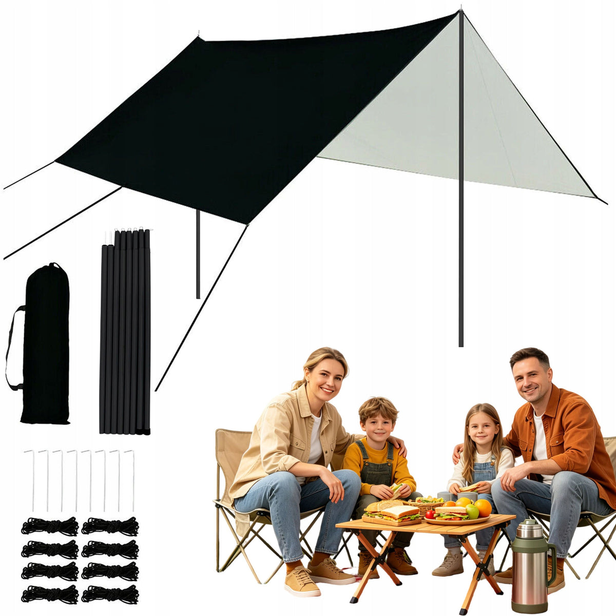 CAMPING SHEET 3X3M FOR 3 4 PEOPLE MASTS METAL SUN PROTECTION