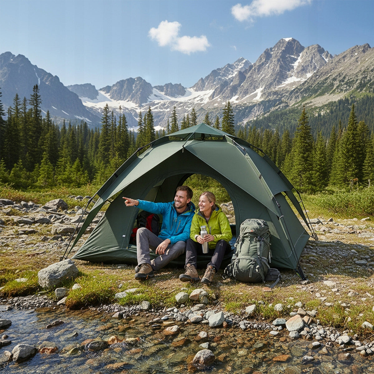 CAMPING TOURIST TENT WATERPROOF SELF-FOLDING 2 PERSONS 210cm Packaging status original