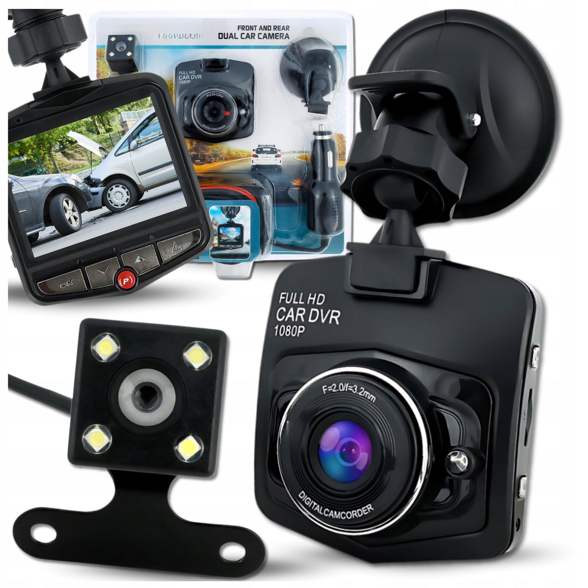 CAR CAMERA Driving Recorder Front + REAR 2in1 with LCD Full HD