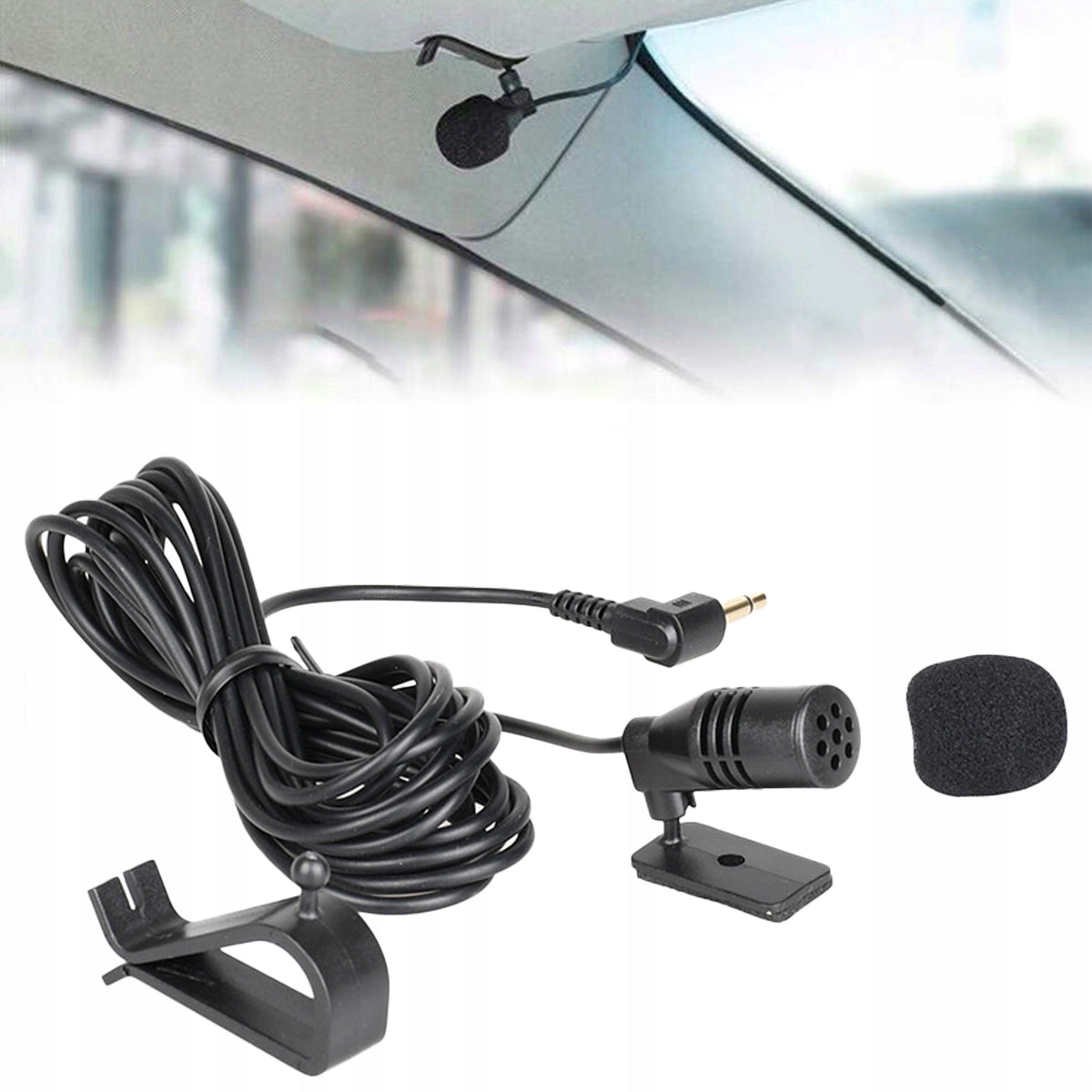 CAR MICROPHONE FOR RADIO/GPS/DVD WITH CLIP+TAPE CABLE 3 M JACK 3,5 MM