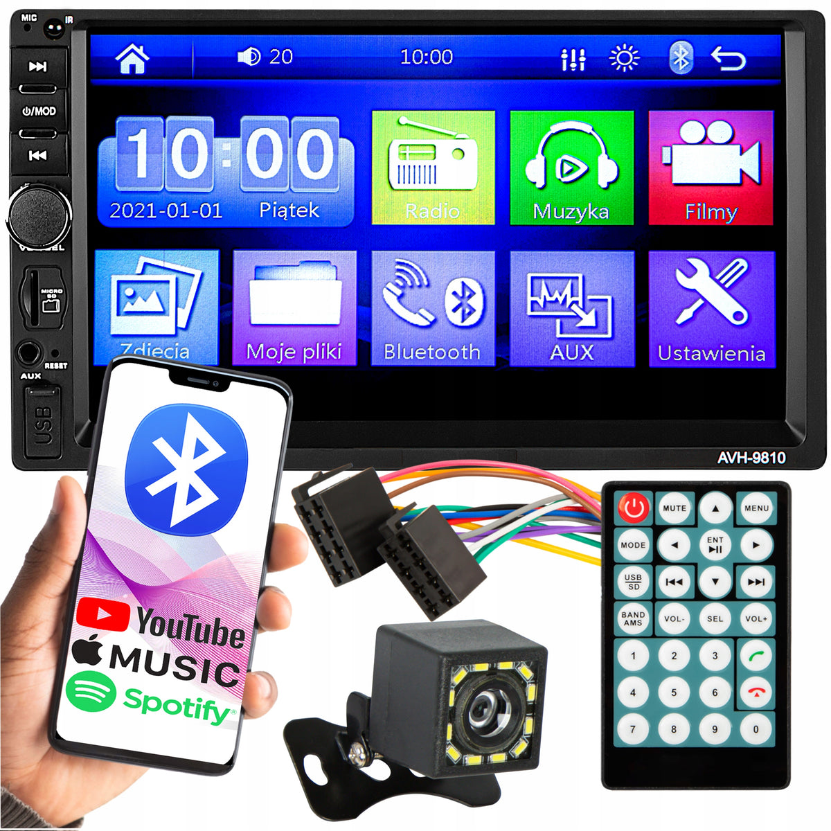 CAR RADIO BLUETOOTH 2 DIN 7 INCH RDS USB AUX MICRO SD REMOTE CONTROL 4x50W