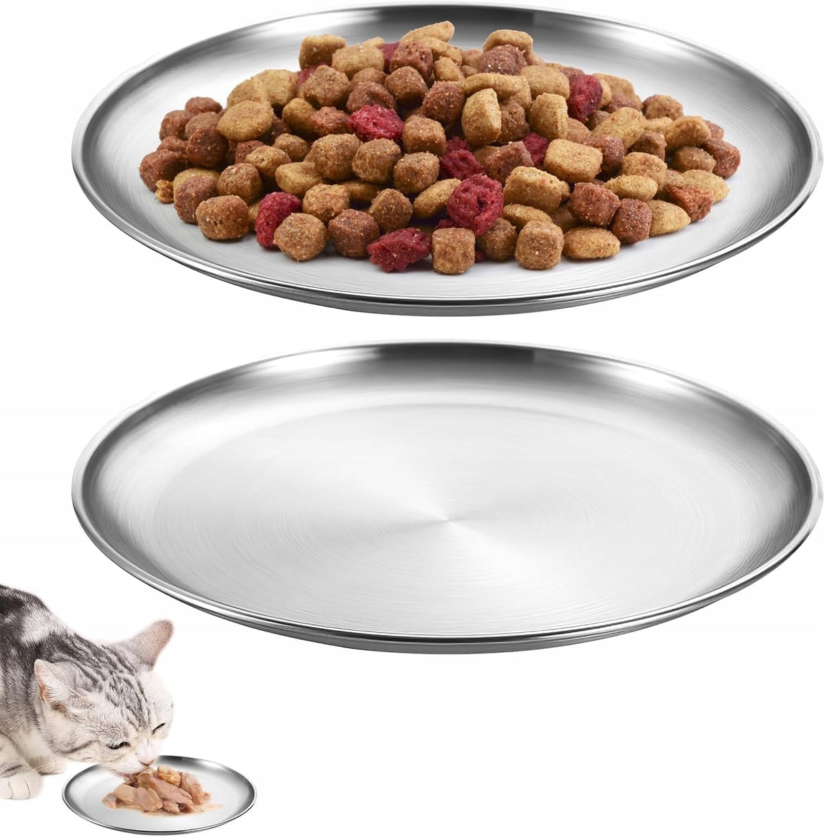 CAT BOWL FLAT STAINLESS STEEL 17 cm SET OF 2
