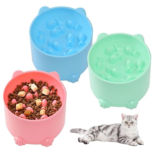CAT BOWL SLOW FEEDER ELEVATED PP SET OF 3 PIECES GIFT