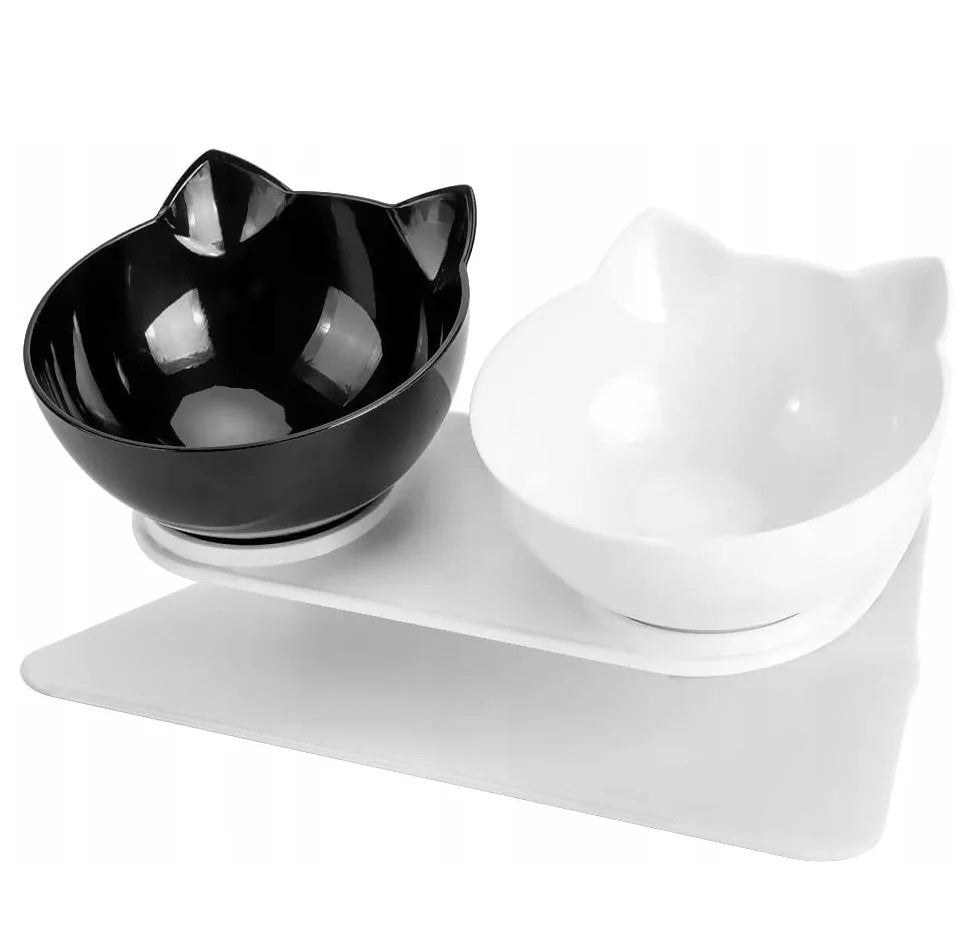 CAT BOWLS DOUBLE BOWL ON FOOD RACK FOOD WATER 2 x 400ml Packaging status original