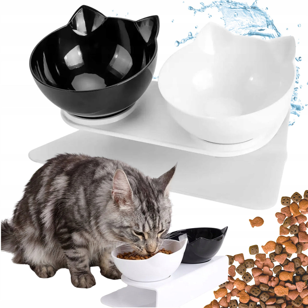 CAT BOWLS DOUBLE BOWL ON FOOD RACK FOOD WATER 2 x 400ml
