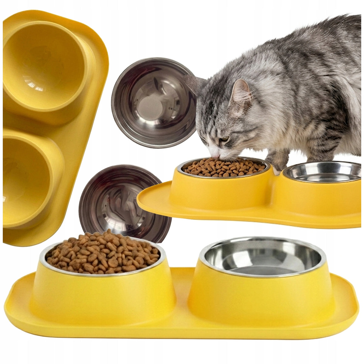 CAT DOG BOWL DOUBLE 2x14cm INCLINED NON-SLIP STAINLESS STEEL