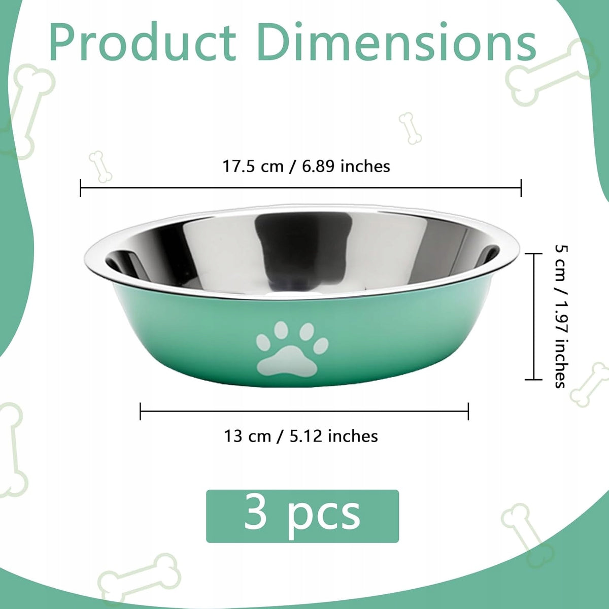 CAT DOG BOWLS SET OF 3 STAINLESS STEEL 860ML NON-SLIP Packaging status original