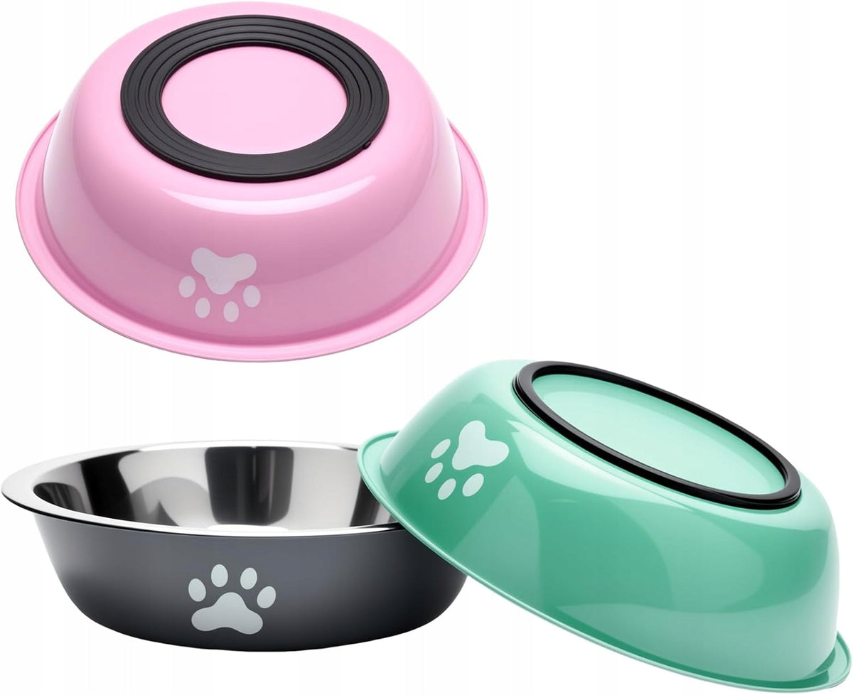 CAT DOG BOWLS SET OF 3 STAINLESS STEEL 860ML NON-SLIP
