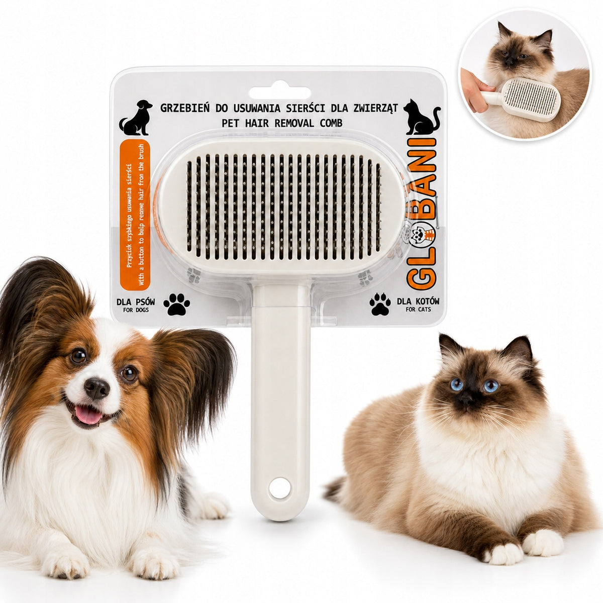 CAT DOG HAIR BRUSH SELF-CLEANING CARDED COMB GLOBANI