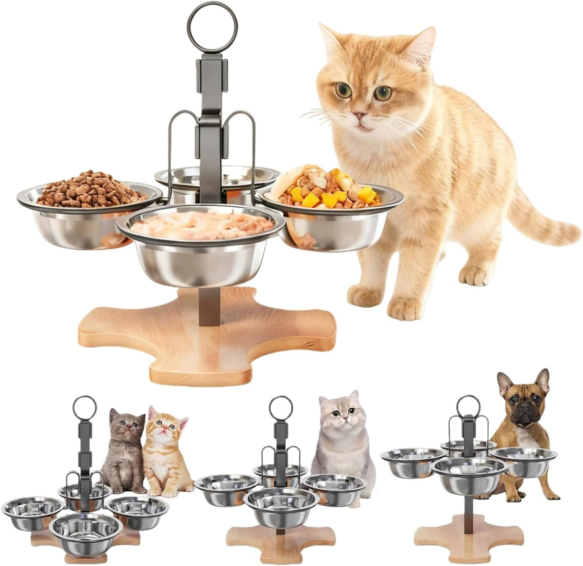 CAT DOG STAND BOWL ADJUSTABLE 4 METAL WATER BOWL STAND