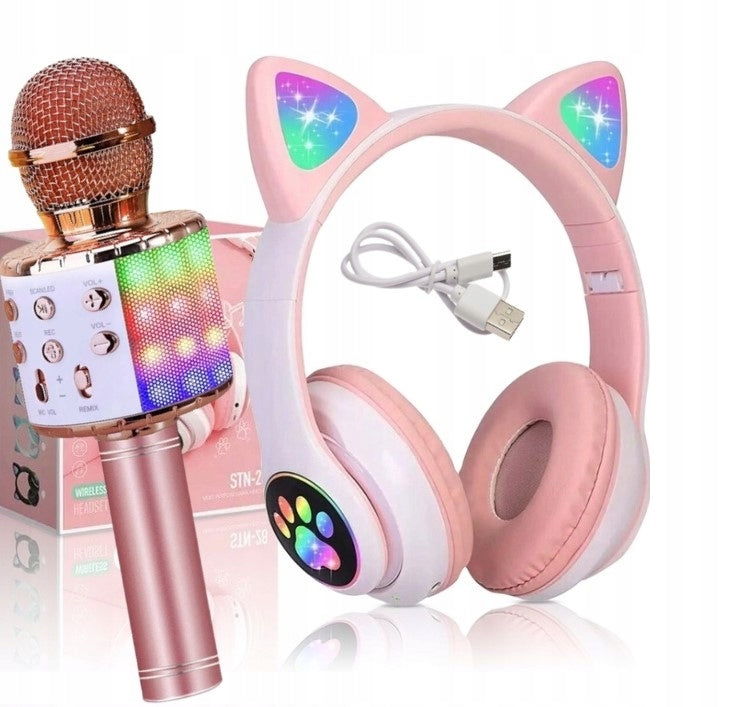 CAT EAR WIRELESS HEADPHONES + KARAOKE MICROPHONE - THE PERFECT GIFT!