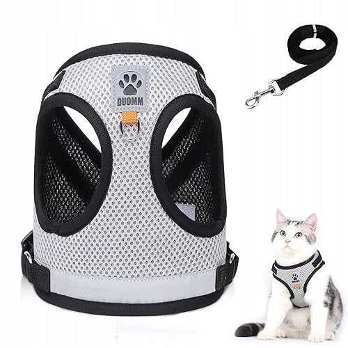 CAT HARNESS WITH LANYARD ADJUSTABLE HARNESS BREATHABLE GREY DOG LEASH