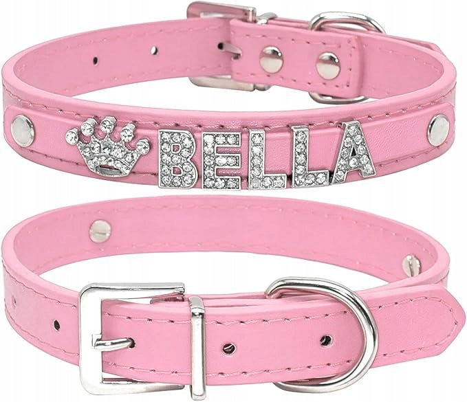 CAT IDENTIFIER LEATHER COLLAR WITH NAME PERSONALIZED PINK