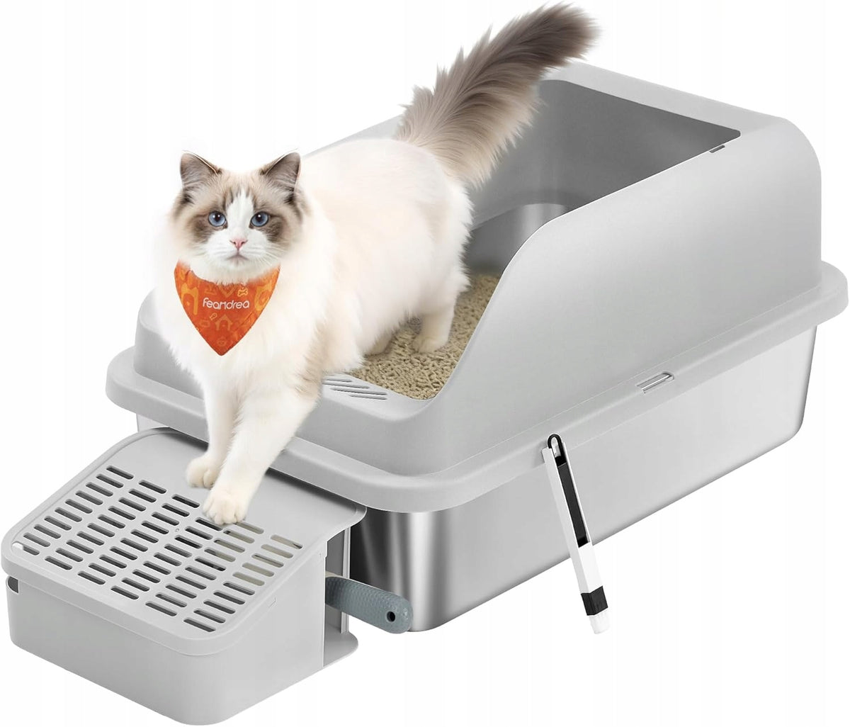 CAT LITTER BOX DOOR STEP FOR ENTERING SHOVEL SOLID GRAY