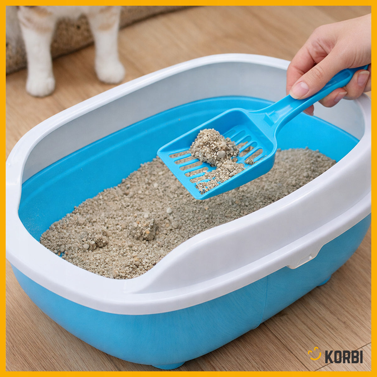 CAT LITTER BOX OPEN WITH LITTER FRAME COMFORTABLE TOILET SPATULA SET Packaging status original