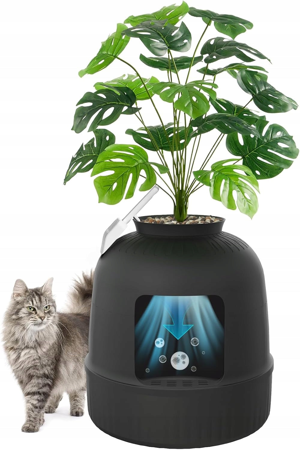 CAT LITTER BOX POT WITH ARTIFICIAL PLANT HIDDEN DECORATIVE BLACK
