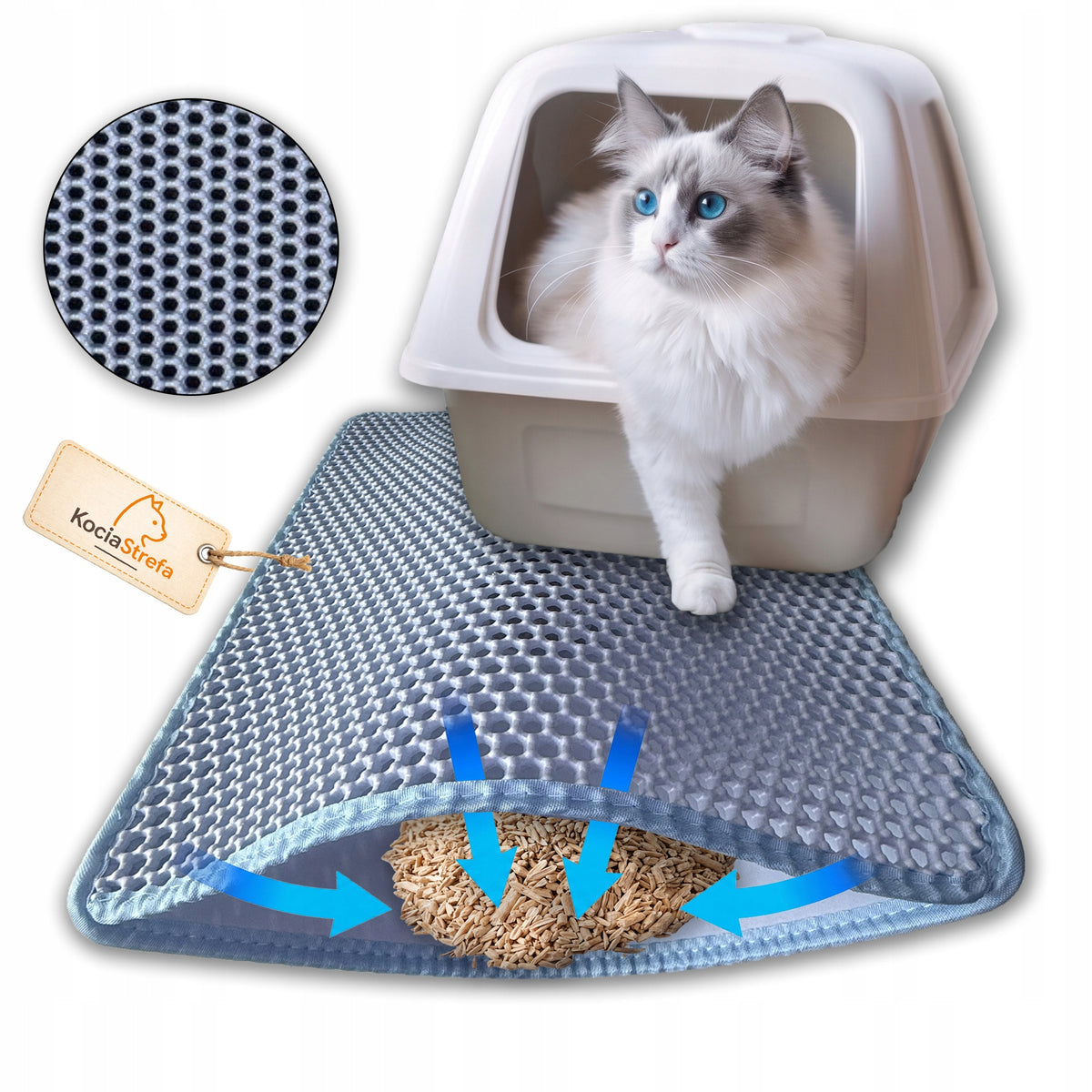 CAT LITTER BOX WIPER MAT FOR LITTER BLUE 60X45 ANTI-SLIP Packaging status original