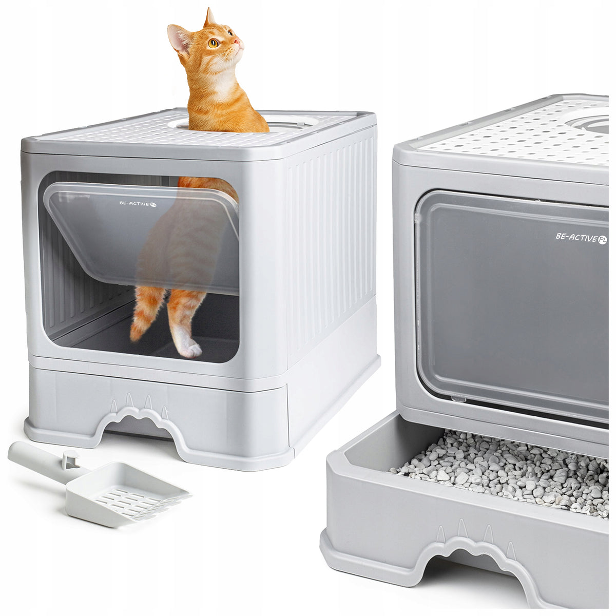 CAT LITTER BOX WITH DRAWER CLOSED LARGE COVERED FOR LITTER TOILET SPATULA