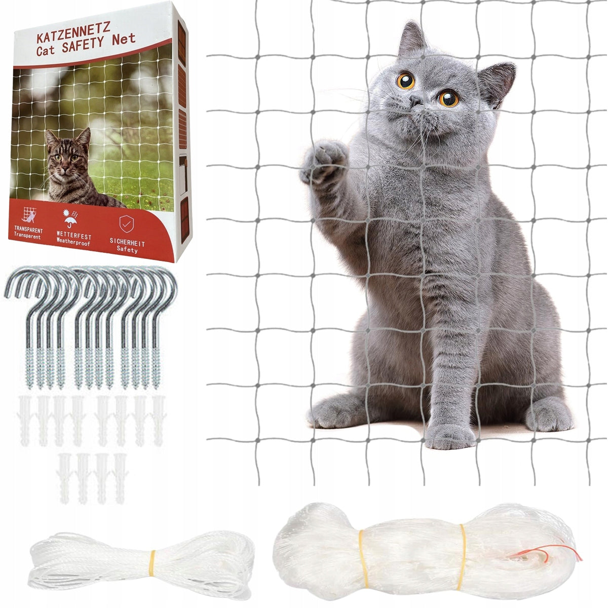 CAT NET FOR BALCONY REINFORCED EYELET 25MM, CUT TO SIZE 8x3M Packaging status original
