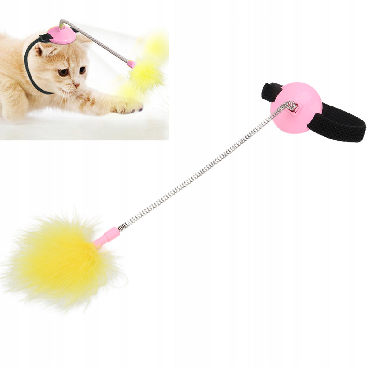CAT ROD ON COLLAR FOR INDEPENDENT PLAY WITH FEATHERS ADJUSTABLE