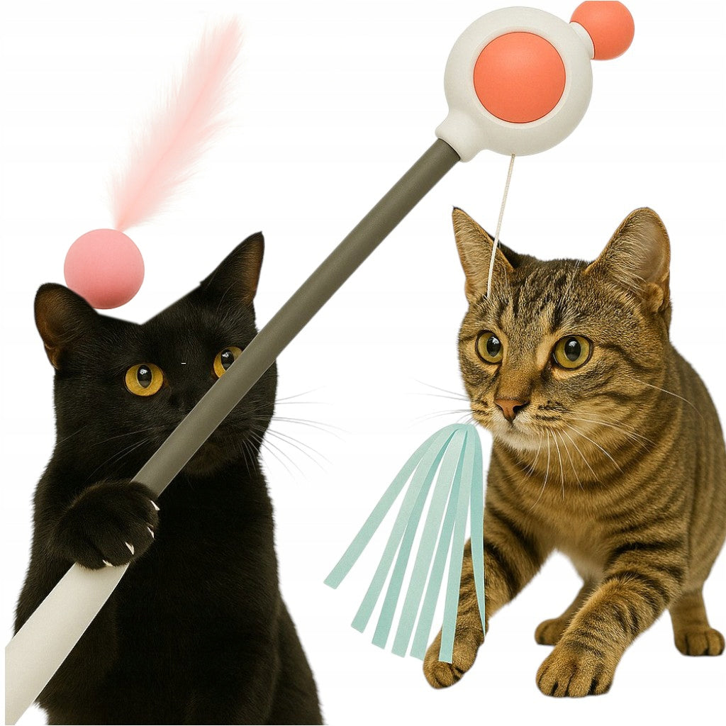 CAT ROD TOY FEATHER RIBBON FOLDING WITH RIBBONS