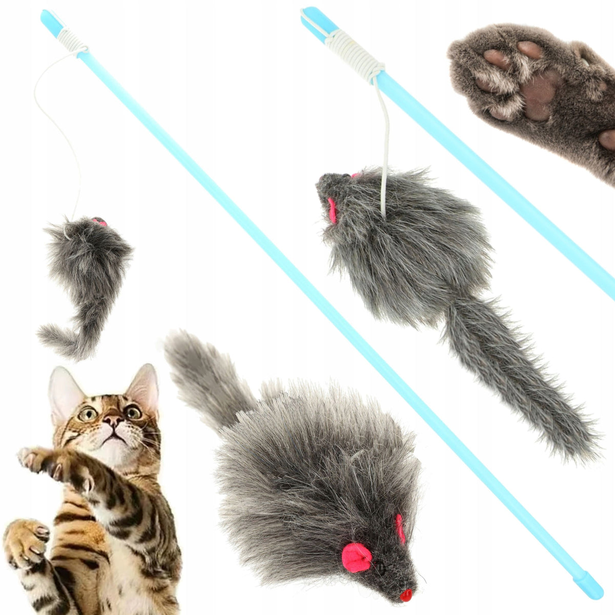 CAT ROD WITH MOUSE COLORFUL LONG ANIMAL TOY MOUSE Packaging status original