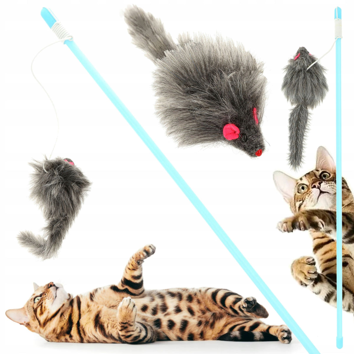 CAT ROD WITH MOUSE COLORFUL LONG ANIMAL TOY MOUSE