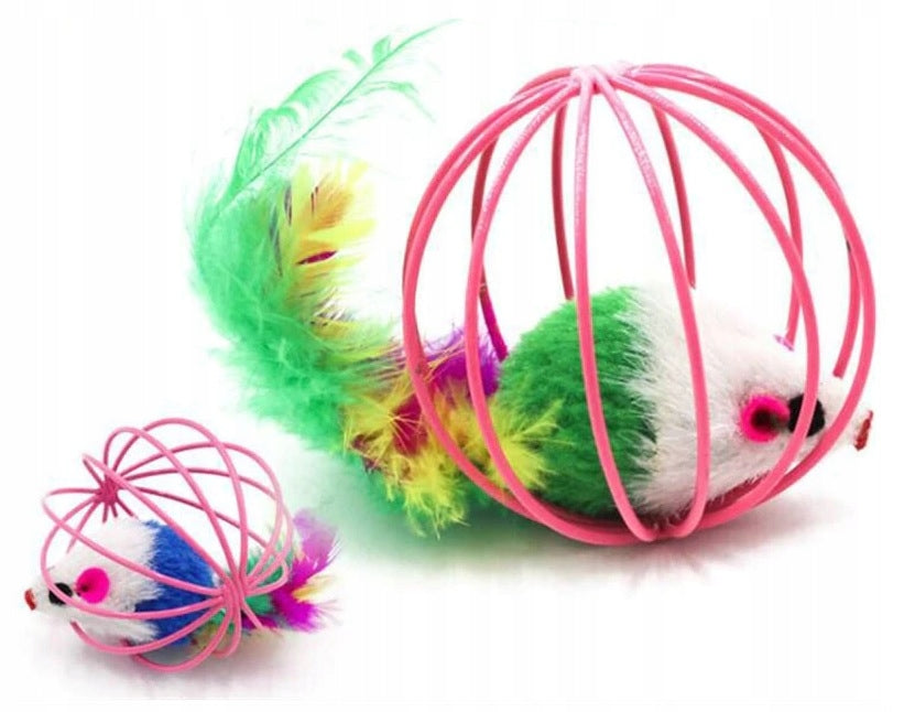 CAT TOY BALL MOUSE WITH FEATHERS RATTLE INTERACTIVE Brand Dogsy