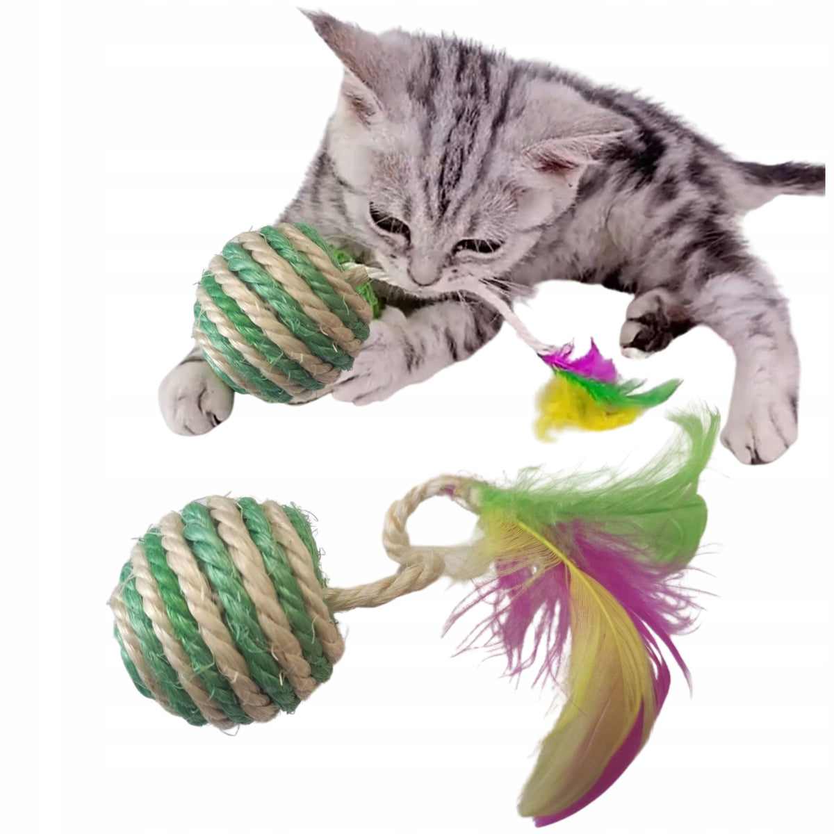 CAT TOY BALL WITH FEATHERS