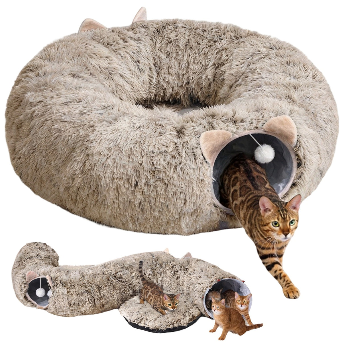 CAT TUNNEL WITH BED INTERACTIVE TOY 2in1 FOLDING TUNNEL SOFT