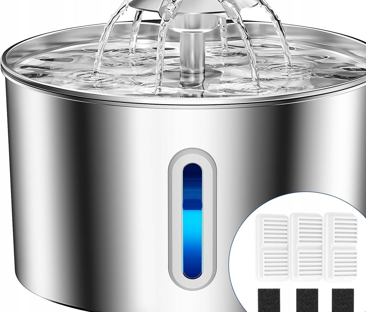CAT WATER FOUNTAIN 2,2L STAINLESS STEEL LED FILTER