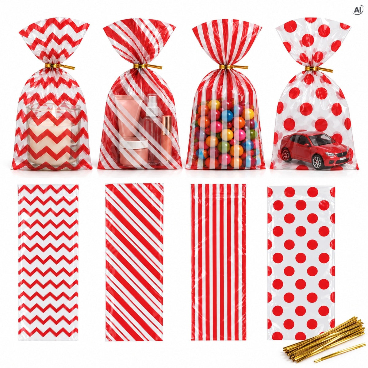 CELLOPHANE BAGS FOR SWEETS 13x26,5cm GIFT BAGS FOIL 100pcs