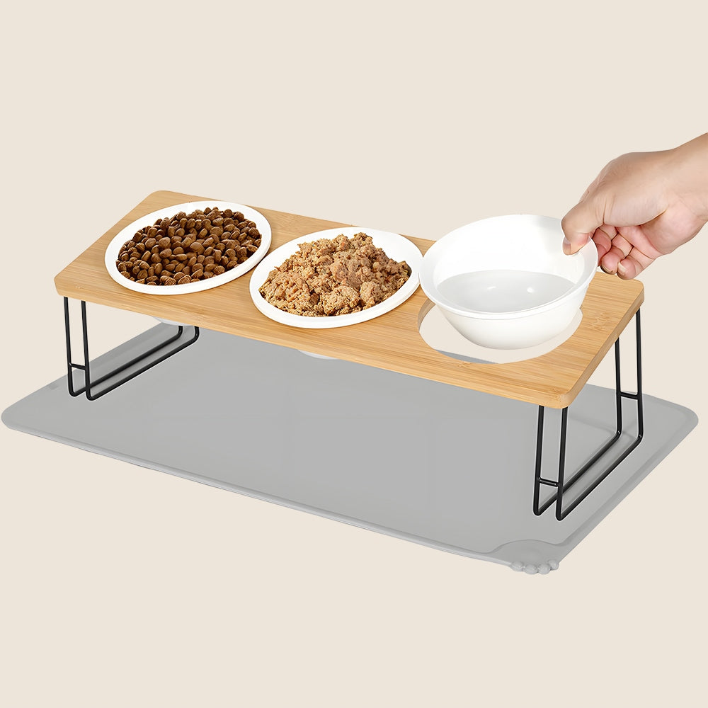 CERAMIC BOWL ON CAT DOG STAND BOWLS STRONG 3-PIECE SET Packaging status original
