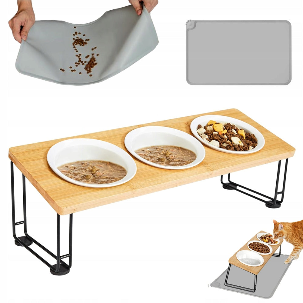 CERAMIC BOWL ON CAT DOG STAND BOWLS STRONG 3-PIECE SET