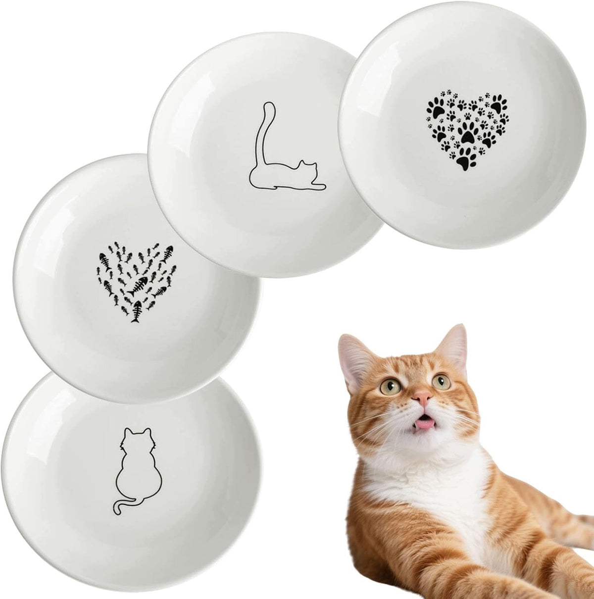 CERAMIC BOWLS FOR CATS 4 PCS FLAT 15X15 CM FOOD