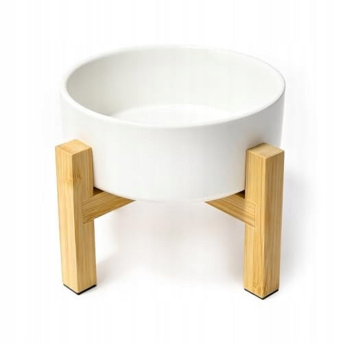 CERAMIC CAT BOWL ELEVATED WHITE ADJUSTABLE WITH STAND Packaging status original