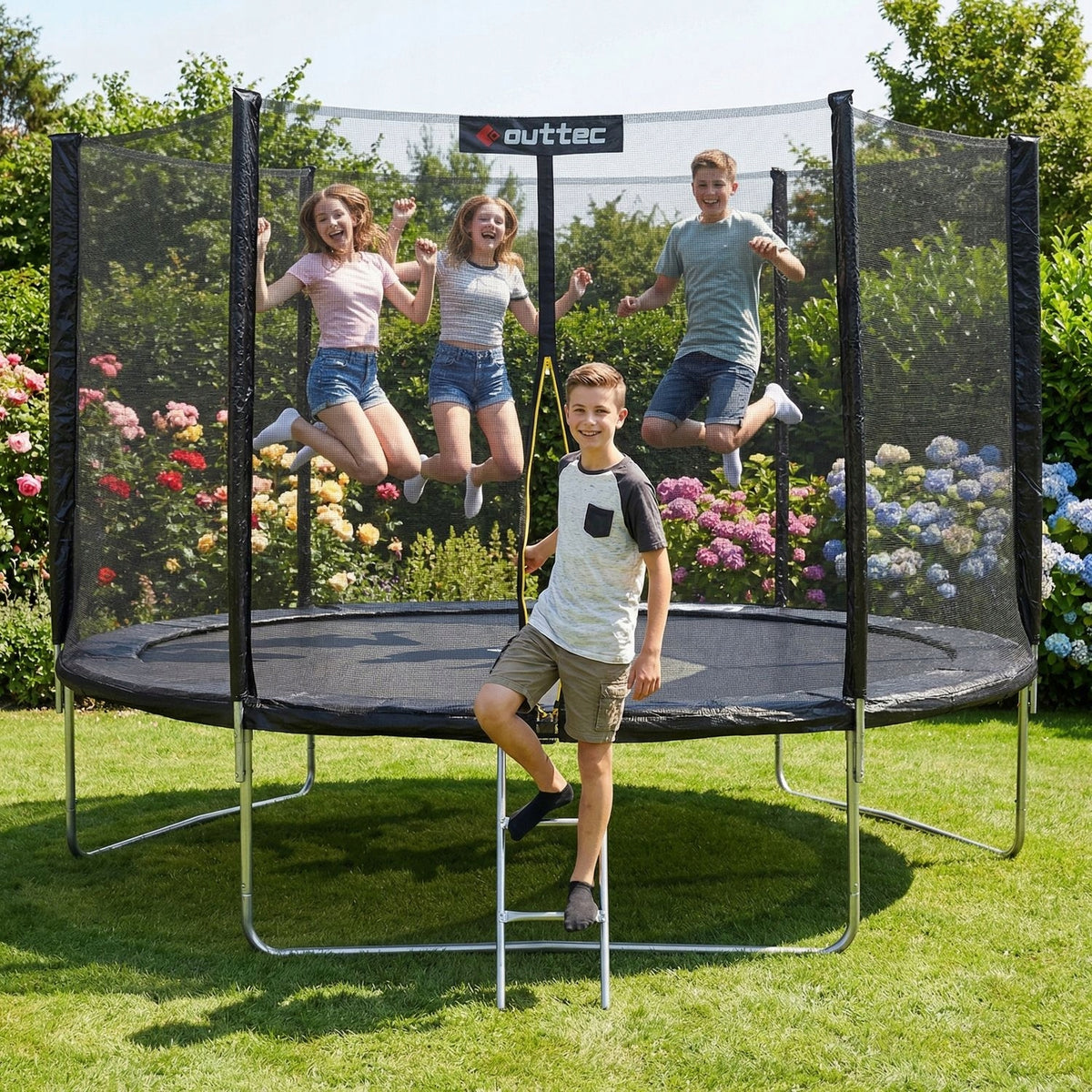 CHILDREN'S GARDEN TRAMPOLINE STRONG OUTDOOR NET LADDER 10FT OUTTEC Packaging status original