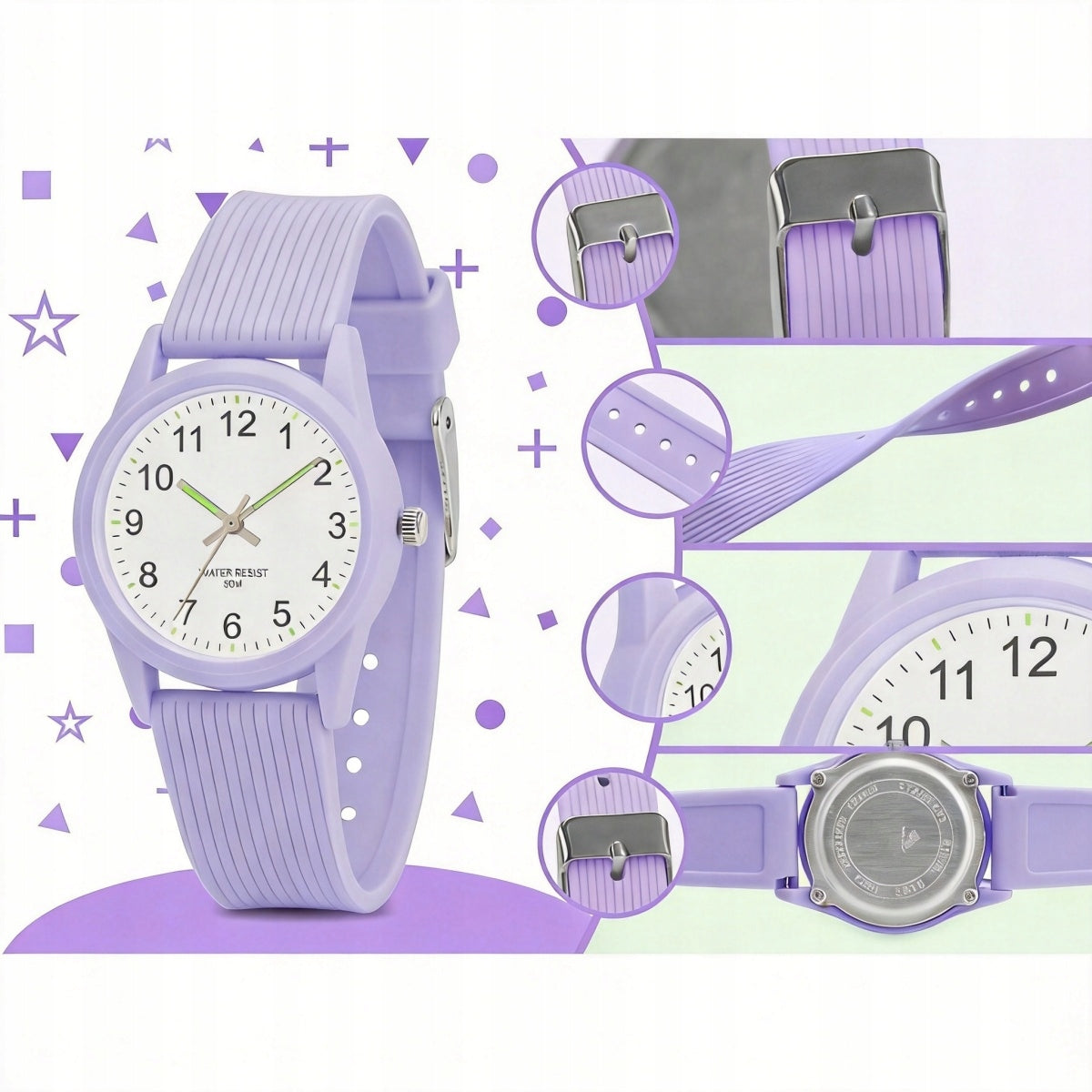 CHILDREN'S WATCH WATERPROOF LIGHT READABLE DIAL PURPLE Packaging status original