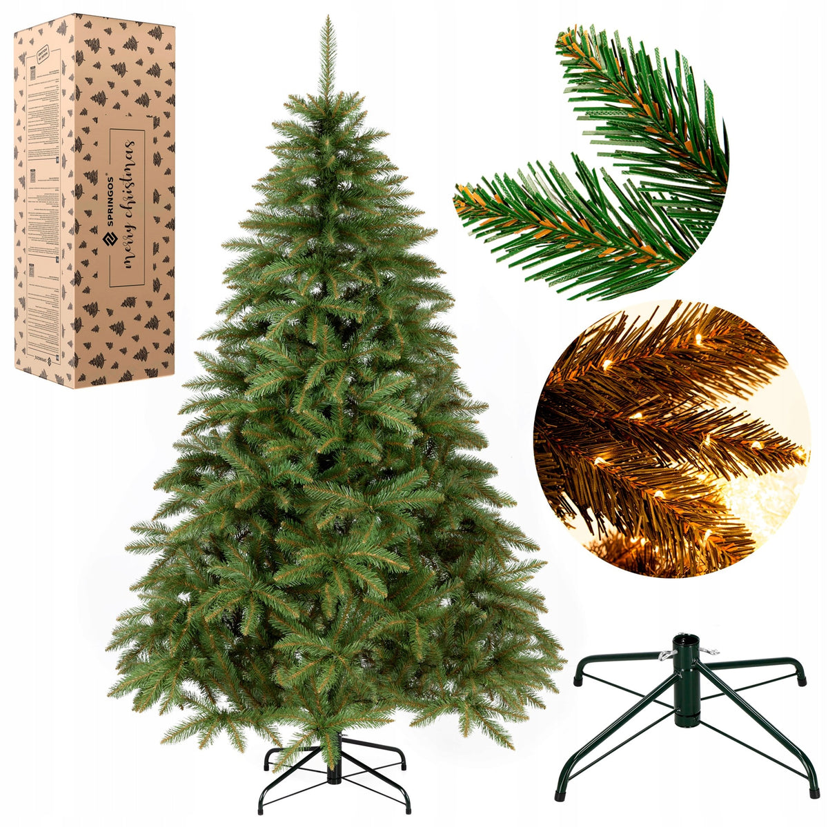 CHRISTMAS TREE ARTIFICIAL SPRUCE SCANDINAVIAN Caucasian Siberian dense 220cm STAND Brand Springos